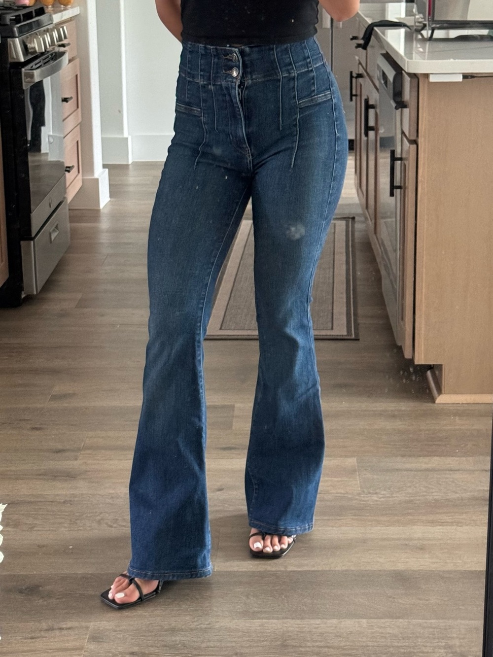 Free People Dark Blue High-Rise Flare Jeans